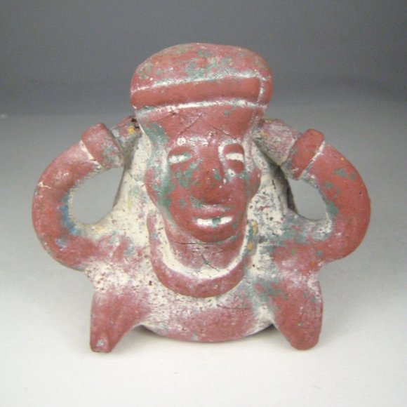 Hand Crafted Clay Figurine Pen Holder Folk Art  4.5 In Tall Rustic Ceramic - Picture 5 of 11